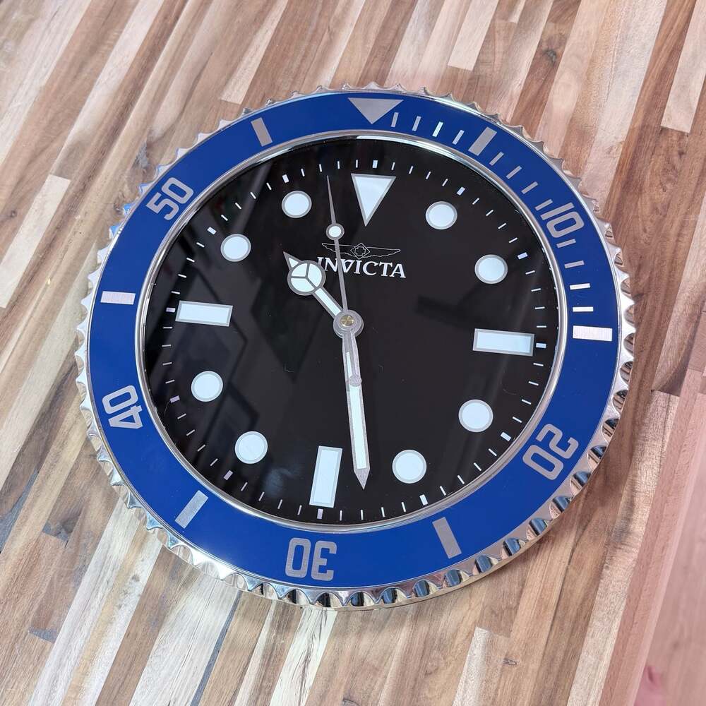 Invicta Wall Clock with Blue Bezel and Black Face